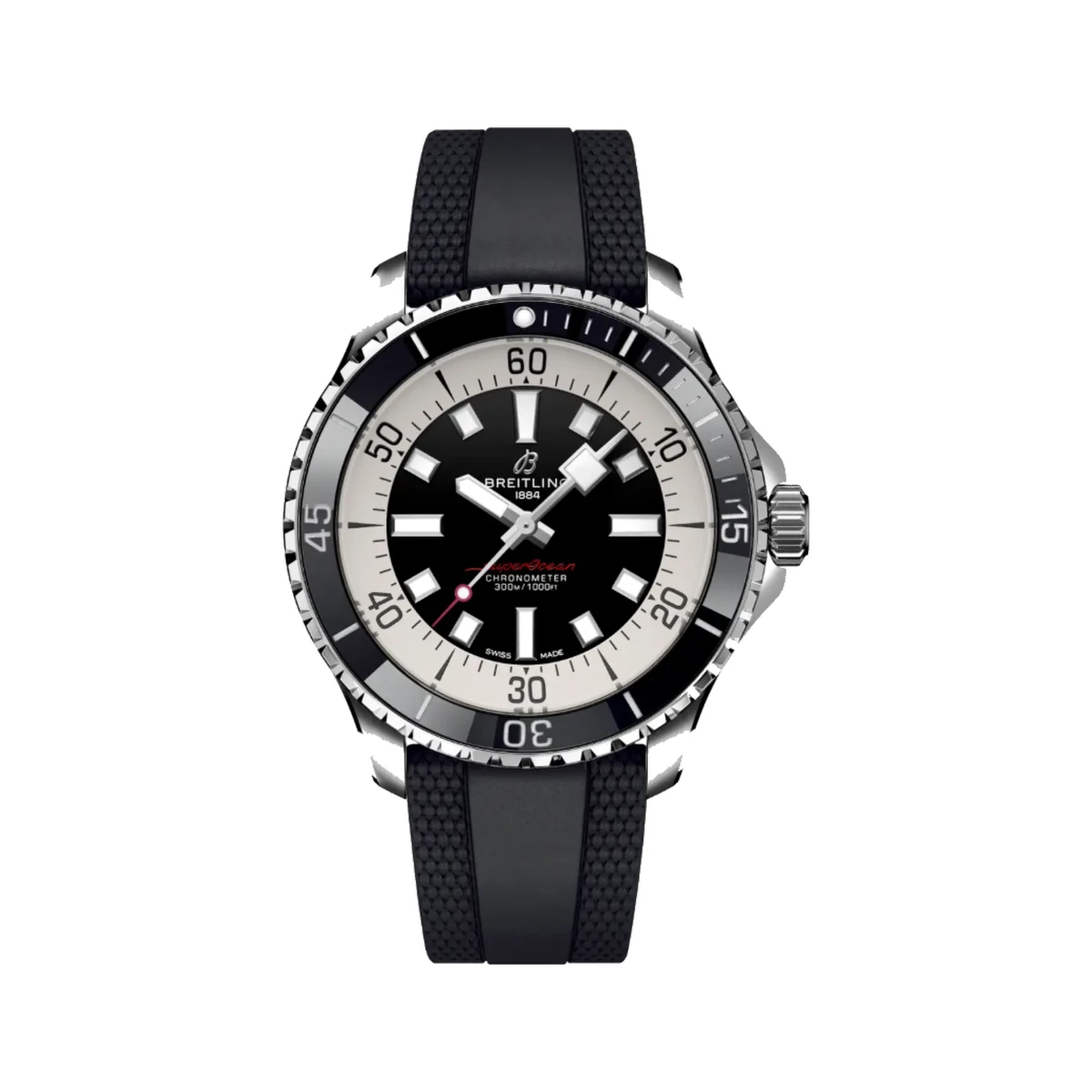 Authentic Breitling Superocean Automatic 44 ref. A17376211B1S1 with black dial and black rubber strap