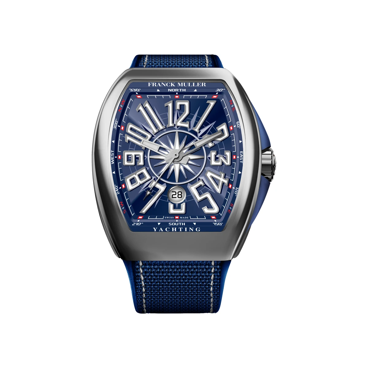 Authentic Franck Muller Vanguard Yachting V45SCYACHTACBL with blue nautical dial and blue strap
