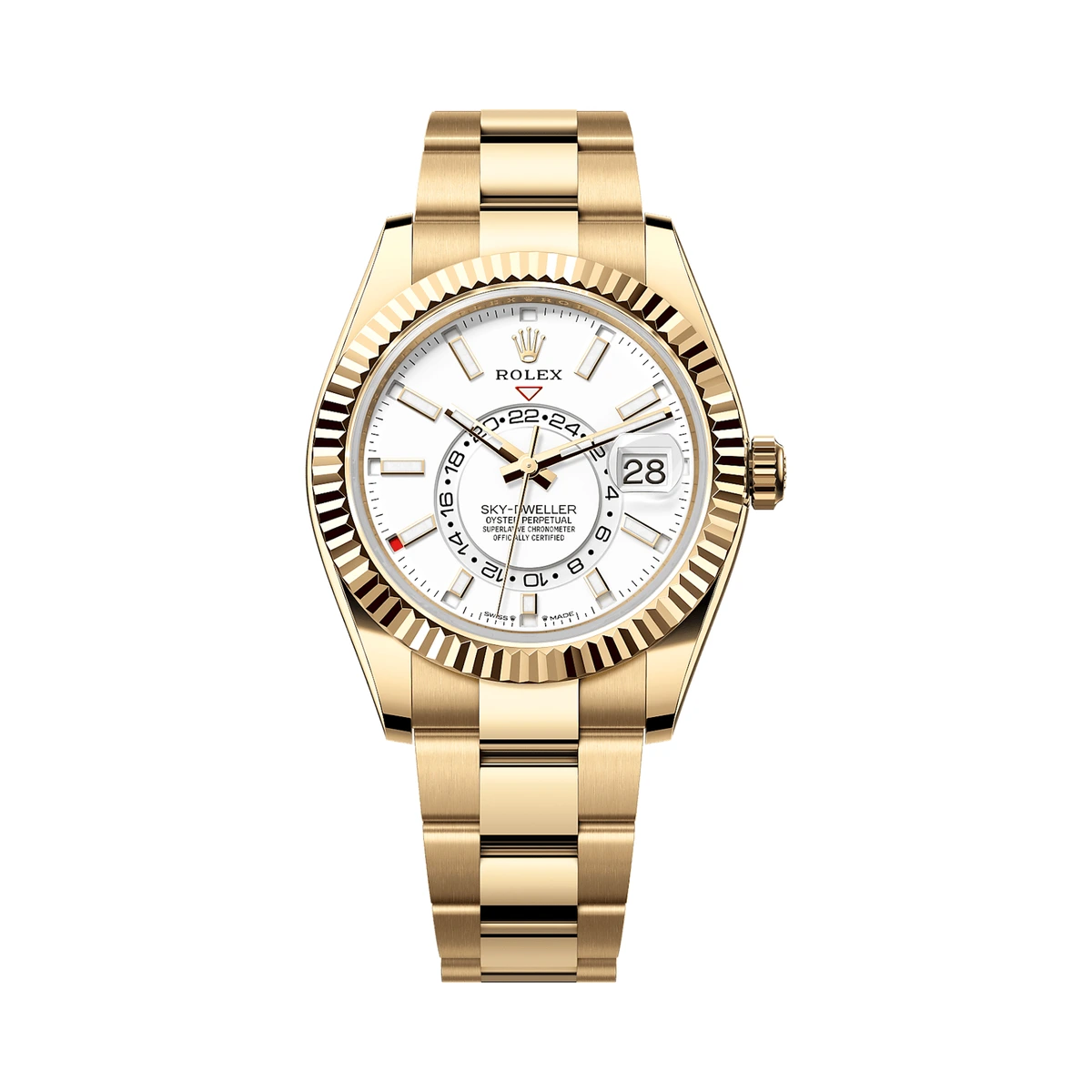 Authentic Rolex Sky-Dweller ref. 336938, Intense White, Gold Oyster