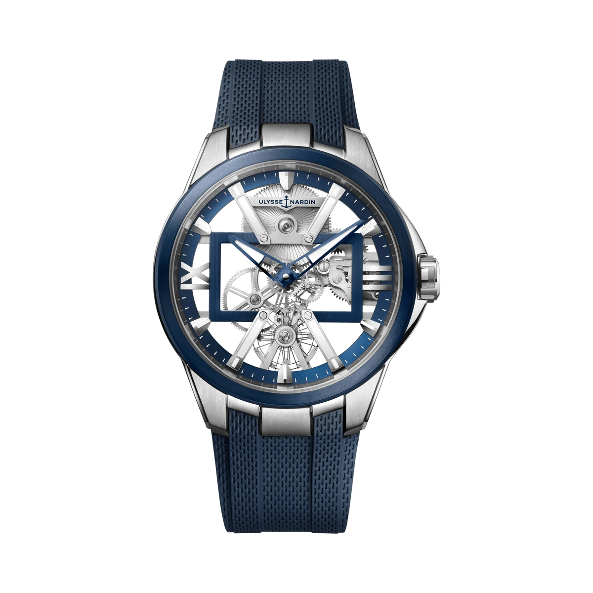 Authentic Ulysse Nardin Blast Skeleton X ref. 3713-260-3/03, Skeletonized movement display, Blue rubber strap
