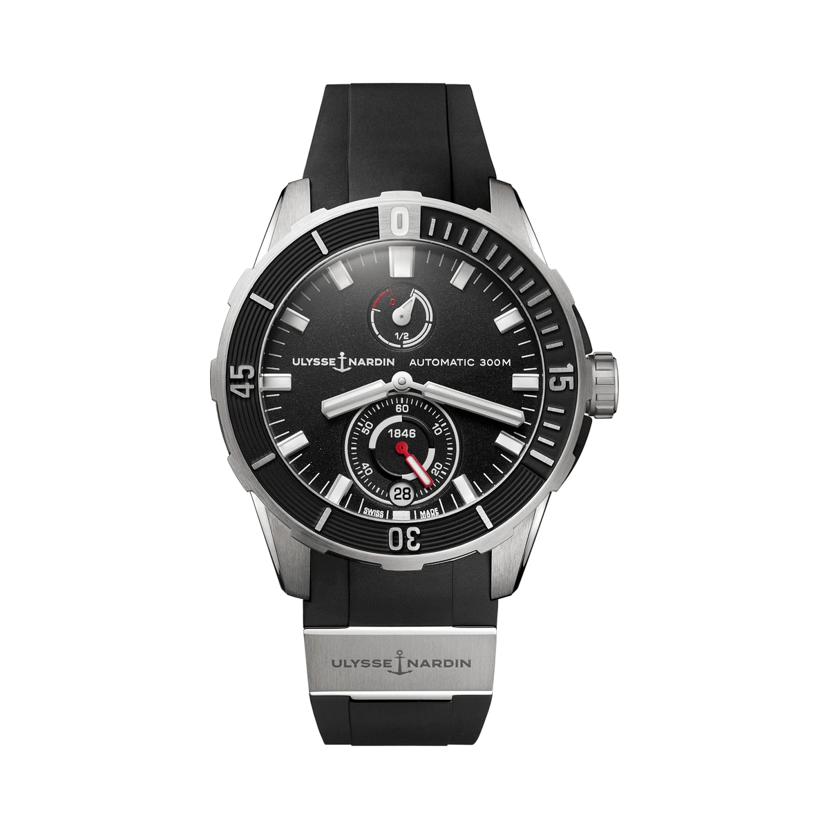Authentic Ulysse Nardin Diver 44 ref. 1183-170-3/92, Black, Black rubber / titanium strap