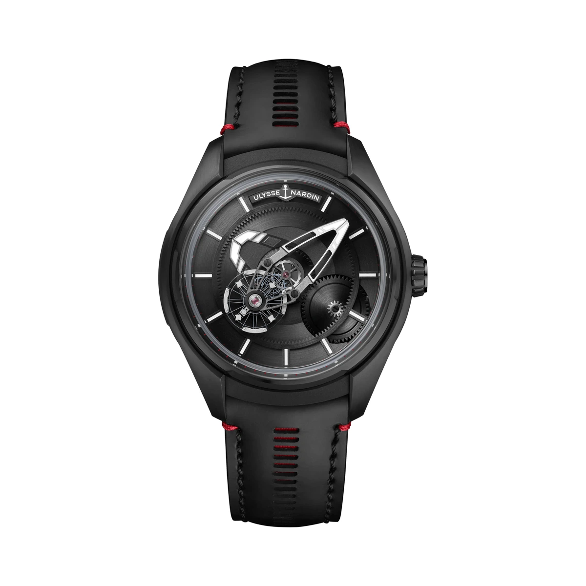 Authentic Ulysse Nardin Freak X Ti Black ref. 2303-270.1/BLACK, Black movement display (no conventional dial), Black openwork calf leather strap