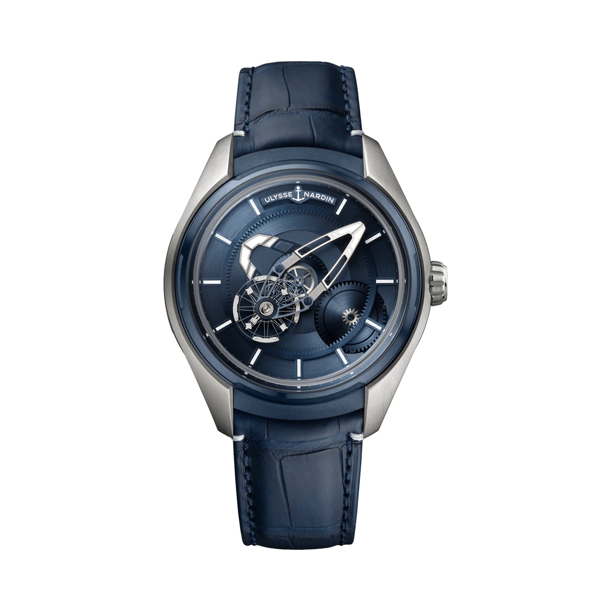 Authentic Ulysse Nardin Freak X Ti Blue ref. 2303-270/03, Blue movement display (no conventional dial), Blue alligator strap