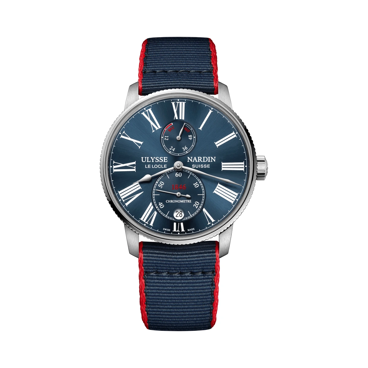 Authentic Ulysse Nardin Marine Torpilleur ref. 1183-310-3A/0A, Blue, Roman numerals, Blue fabric strap